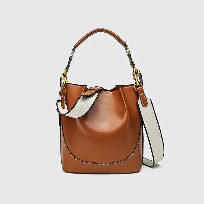 2024 Fashion New Womens Bag Brown Korean Style Drawstring Portable Crossbody Wide Drawstring Bucket BagW251118