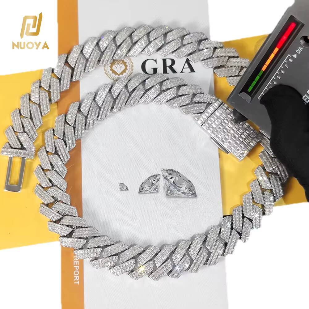 Laboratory cultivation of Moissanite 20mm Custom 925 Sterling Silver Hip Hop Jewelry Chunky Cuban Link Chains Men Women Iced Out Baguette Diamond Fine