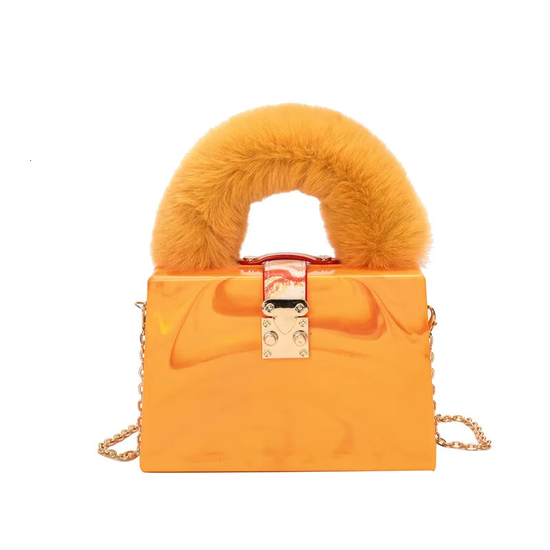 Faux Fur Top Handle Acrylic Party Box Clutch Fashion Purses and Handbags for Women er Evening Bag Chain Shoulder Bag 250417