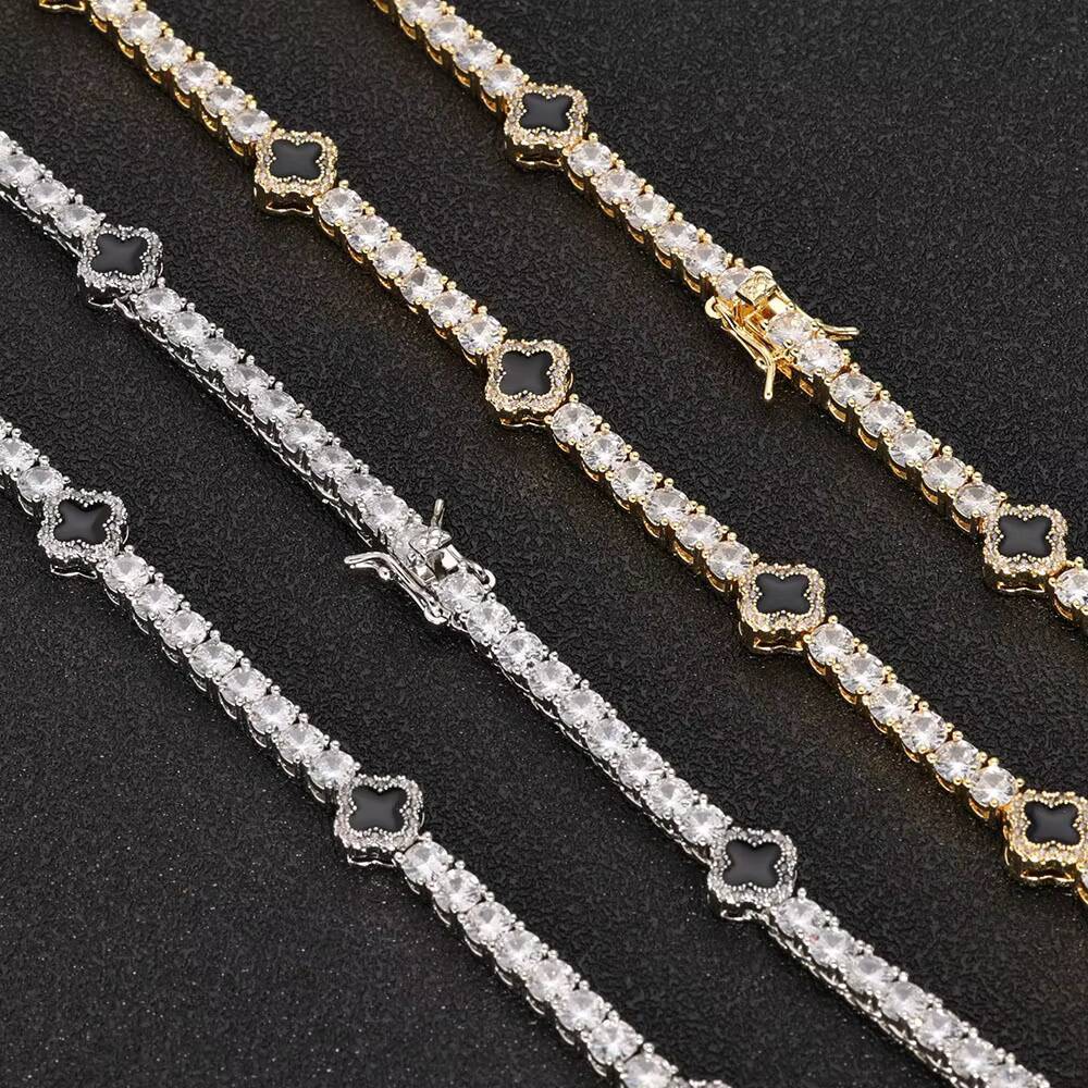 Laboratory cultivation Luxury Hip Hop Tennis Chain Bracelet Iced Out VVS Moissanite S925 Silver Four-Leaf Clover Tennis Chain Gift for Men Women