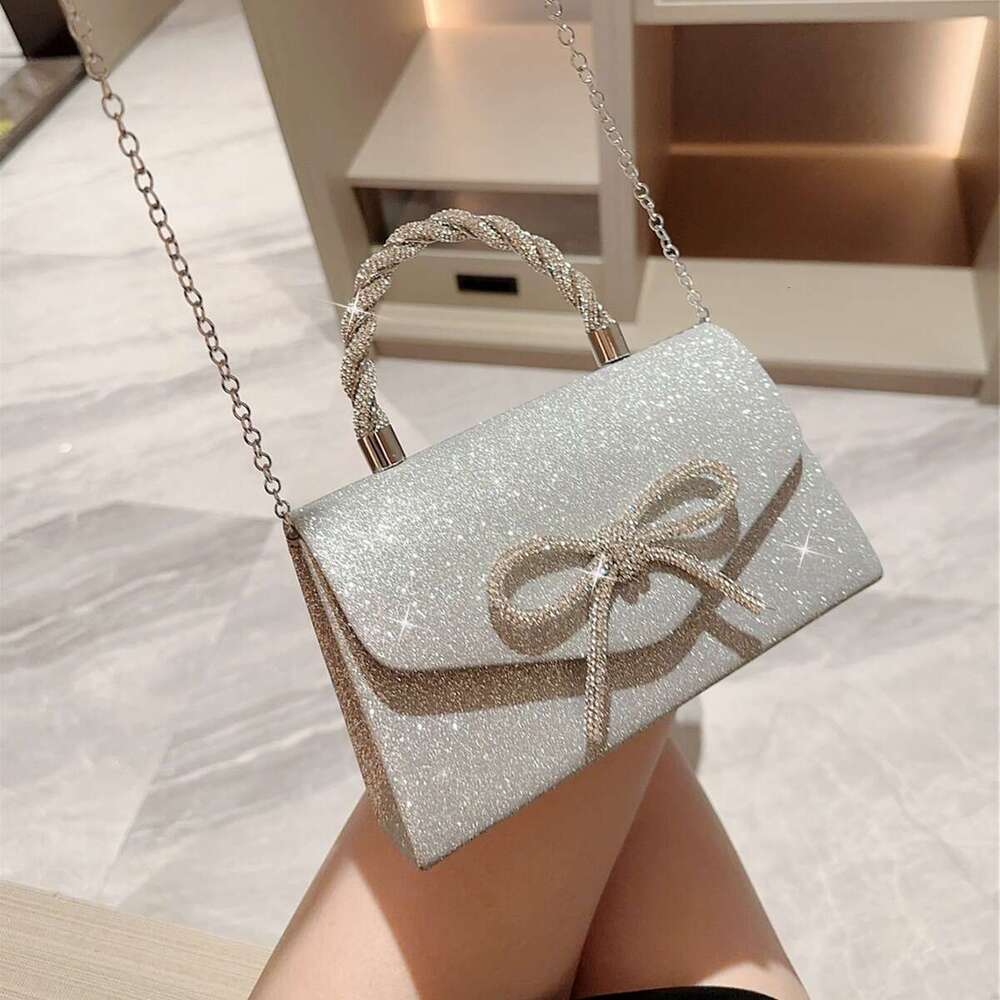 Luxury banquet bag, versatile dress, handbag, crossbody, socialite, fashionable diamond studded bow chain bag