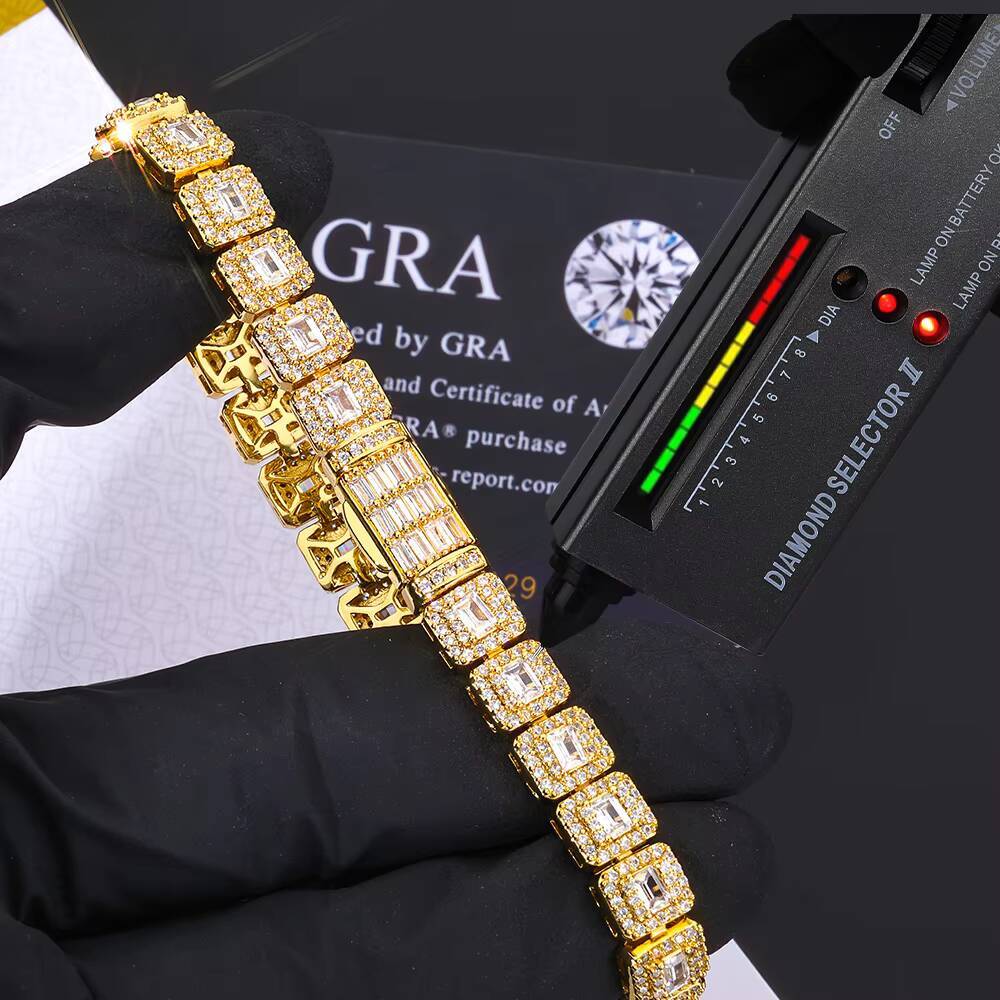 NUOYA 925 Silver Hip Hop Bracelet Iced Out Tennis Chain Mixed Baguette Round Cut VVS Moissanite Fine Jewelry for Women