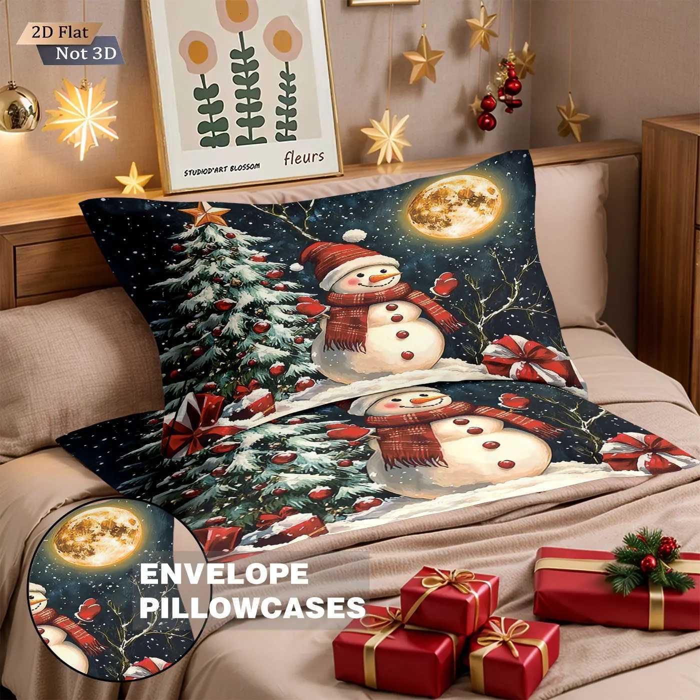 3pcs Christmas snowman reindeer red print coreless duvet set multi size bedroom bedding holiday decoration soft machine washableM251118