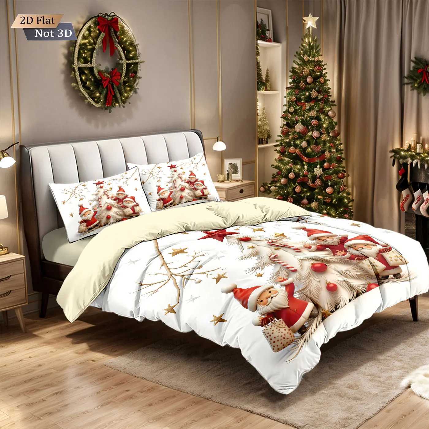 3pcs cartoon Christmas tree print coreless duvet set multi size bedroom dormitory bedding holiday decoration machine washableM251118
