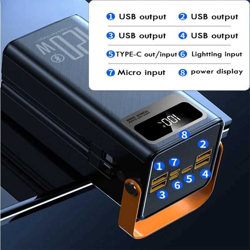 Portable 60000mAh Large Capacity Power Bank 225W Fast Charger With Cable Powerf External Spare Battery For iPhone C251118