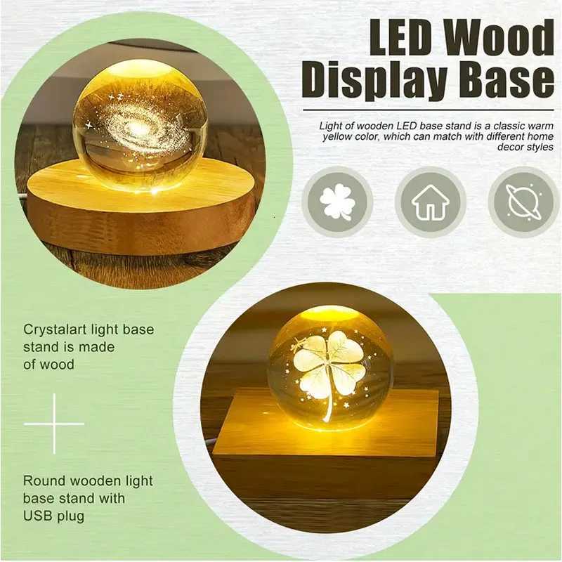1/4Pcs Wood Desktop Decorative Lights Base Night Light Wooden LED USB RGB Display Lamp Display Stand Lamps Holder Art Ornament M251118