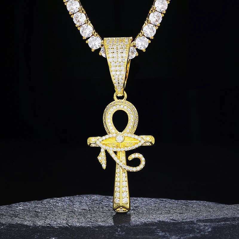 Cross Hip Hop Fully Moissanite Pendant Necklace With Fine Jewelry Tennis Chain