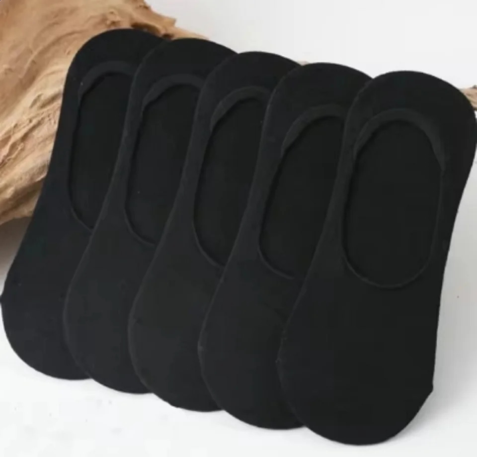 510 pairs of mens invisible socks short without display low cotton black and white anti slip silicone summer thin breathable 250418