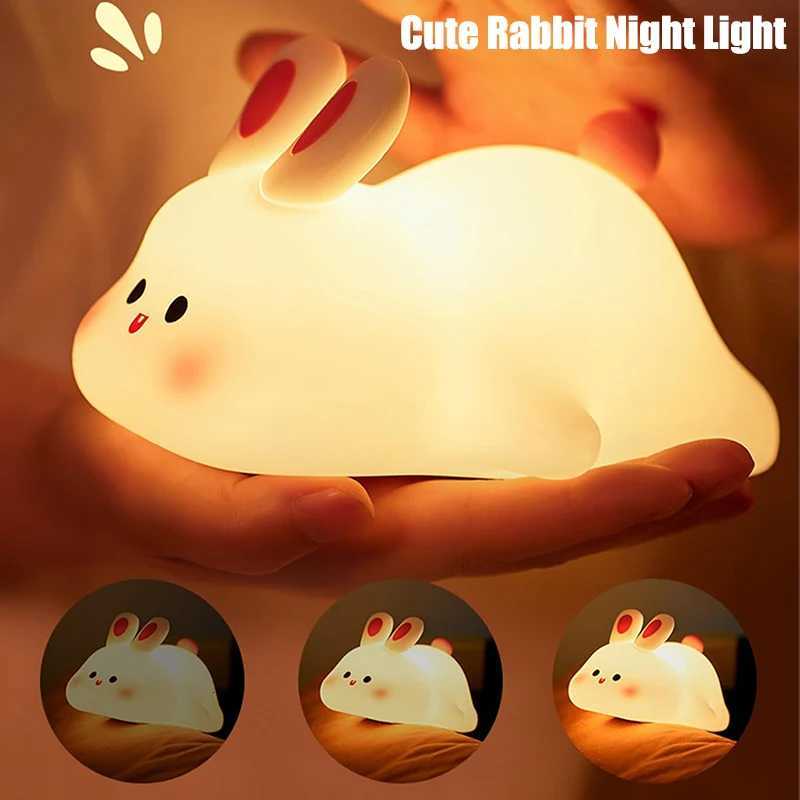 Bunny Night Light Silicone Nursery Cute Sleeping Lamp USB Rechargeable Touch Switch Control Table Led for Child Girlfriend Gift M251118
