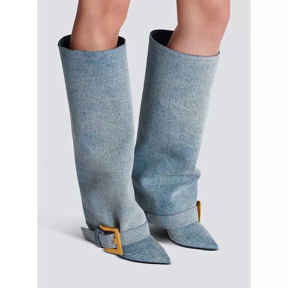 Fashion Ladies Autumn and Winter Belt Buckle Pointed Thin High-heeled Knee High Wens Boots Fion Party Size 34-45 Medium Boots Y251118