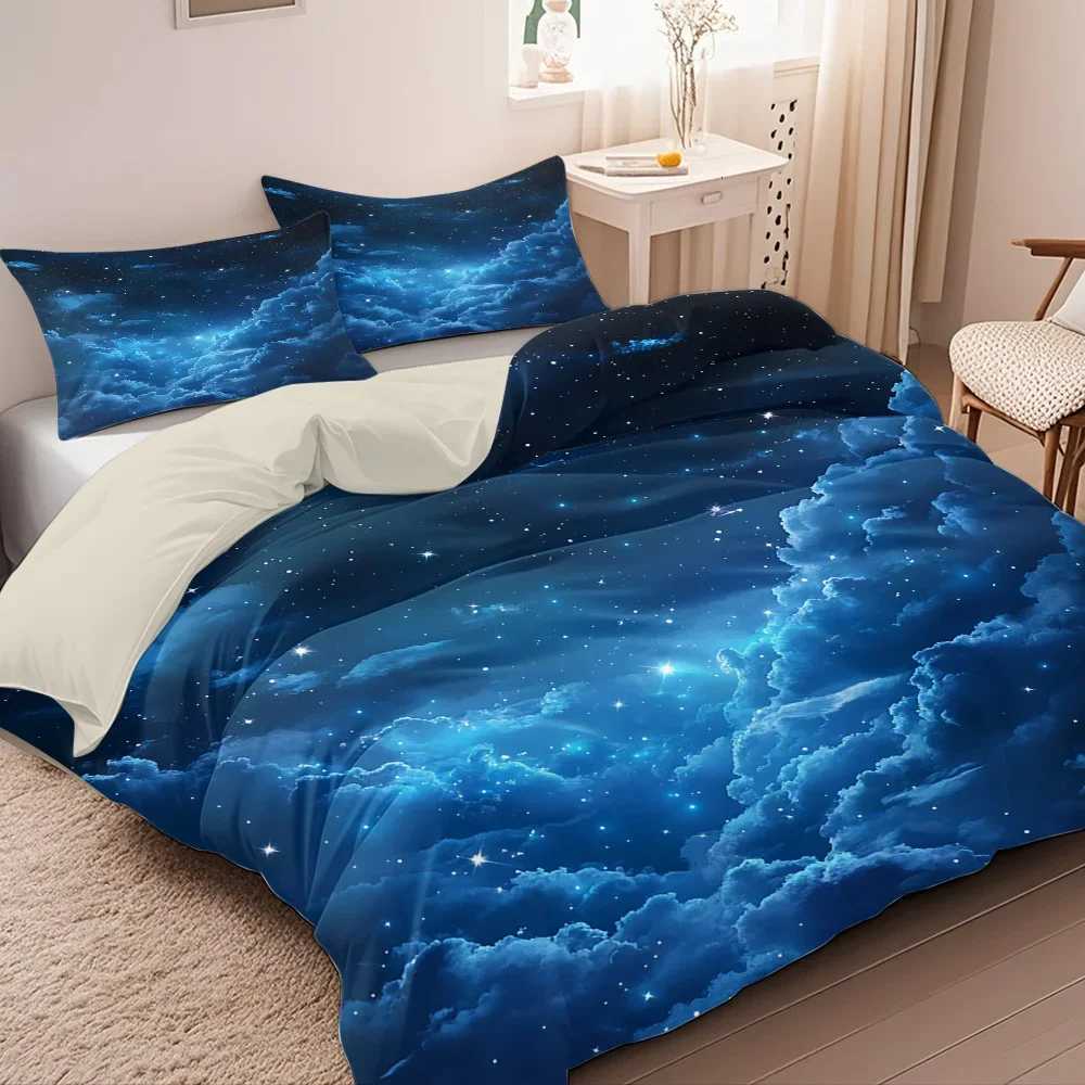 3pcs Blue Starry Sky Printed Quilt Set- Includes 1 Quilt Cover and 2 Cover without FillerM251118