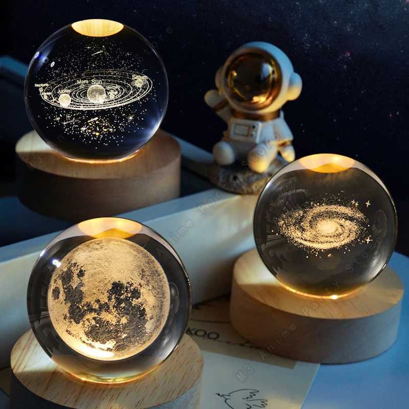 Unique 3D Crystal Ball Night Light Led Lamp Bedside Table Glowing Galaxy Lamp Saturn Planets Moon Children Birthday Gift Toy 5cm M251118