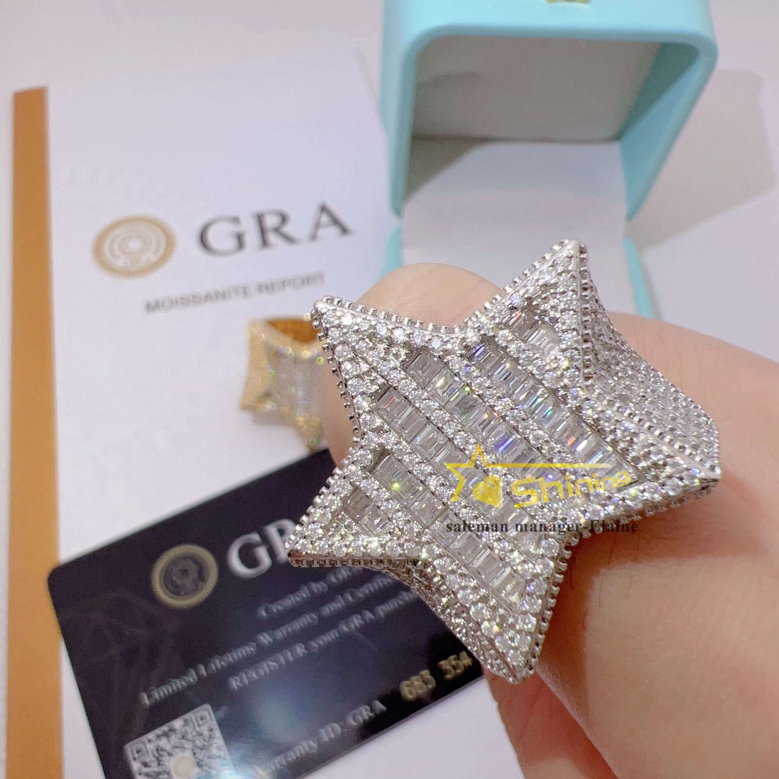 Gra Certificate Fine Jewelry Custom Vvs Moissanite Mens Sterling Sier Rings