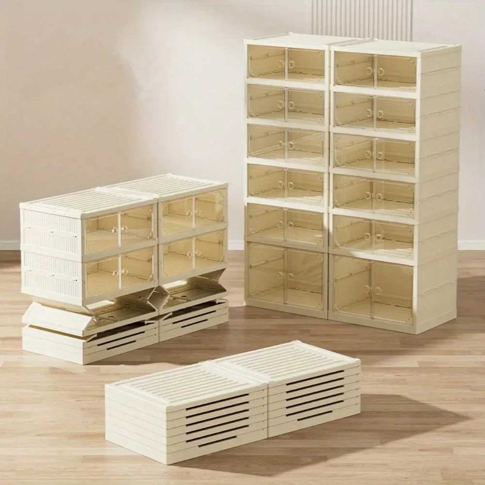 Portable Folding Shoe Rack Shoe Organizer Storage Box With lear Door For Closet Entryway Storage Containers Binsgnetic H251117