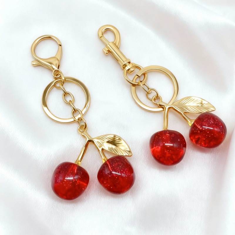 Free shipping Keychains Lanyards Creative Alloy Cherry Keychain Simulation Fruit Girl High Beauty Bag Pendant