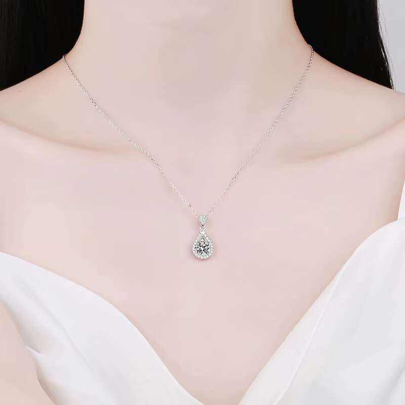Water Drop Pendant Necklace for Women Sterling Sier Chain Teardrop Sparkling Jewelry 1ct 2ct 3ct 5ct Stone Options Gift Box Included