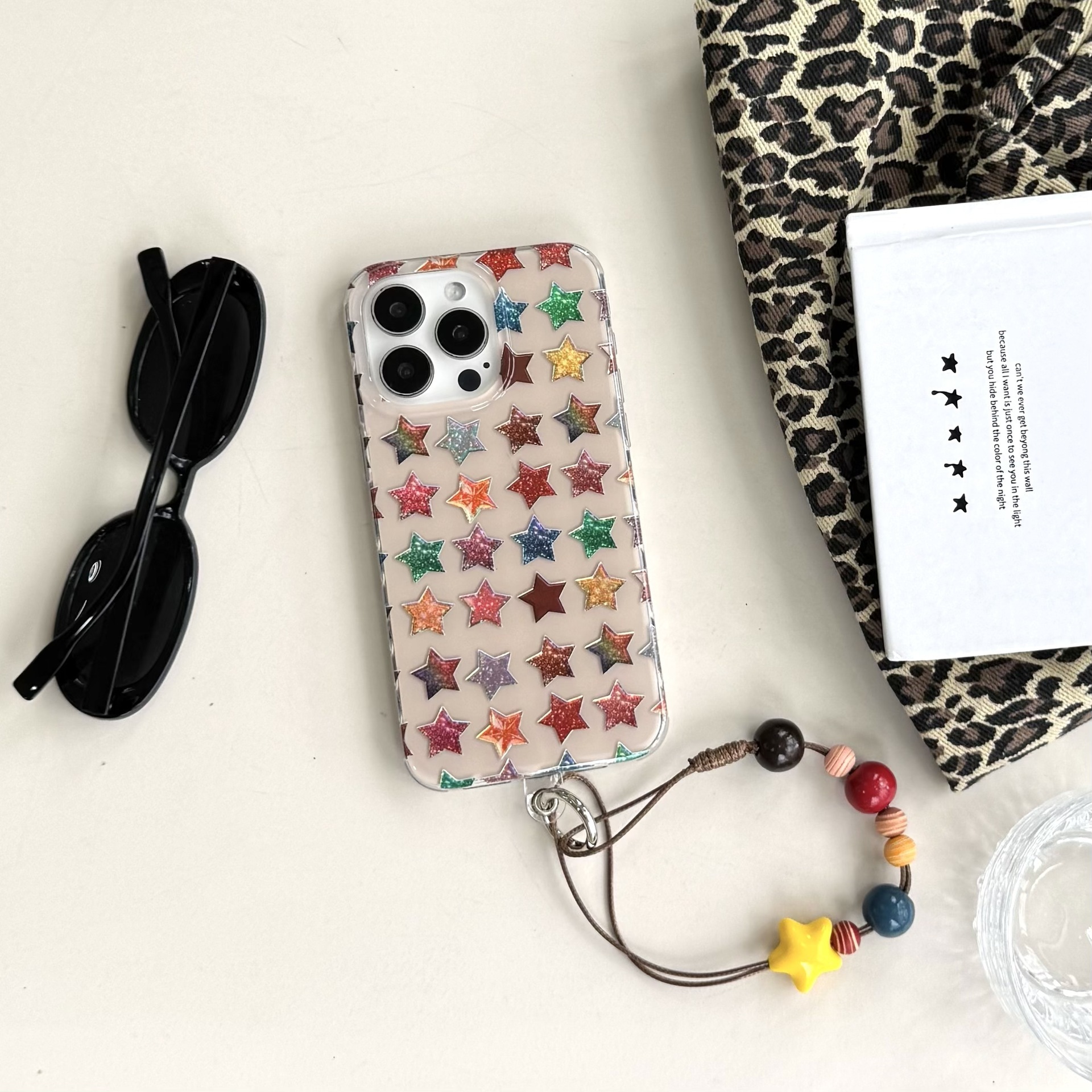 Full Screen Colorful Stars Phone Case Compatible iPhone 17 Pro Max New Model with Hand Strap Protective Case iPhone 16/15/ Pro