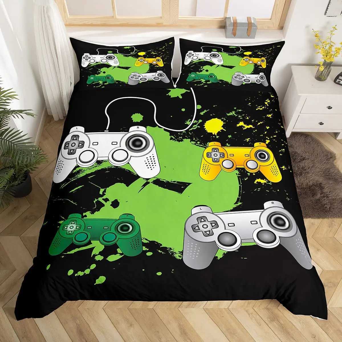 Kids Boys Gamer Bedding Set King Queen Pink Purple Gamer Duvet Cover Modern Gaming Polyester Comforter Cover Game Quilt CoverM251118