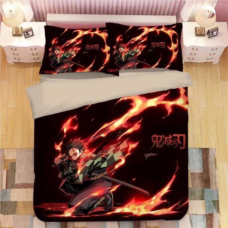 Demon Slayer Bedding Sets Cartoon Comforter Bed Linen Boys Kids Single Double Size Soft Bedclothes Home Decor Anime Duvet CoversM251118