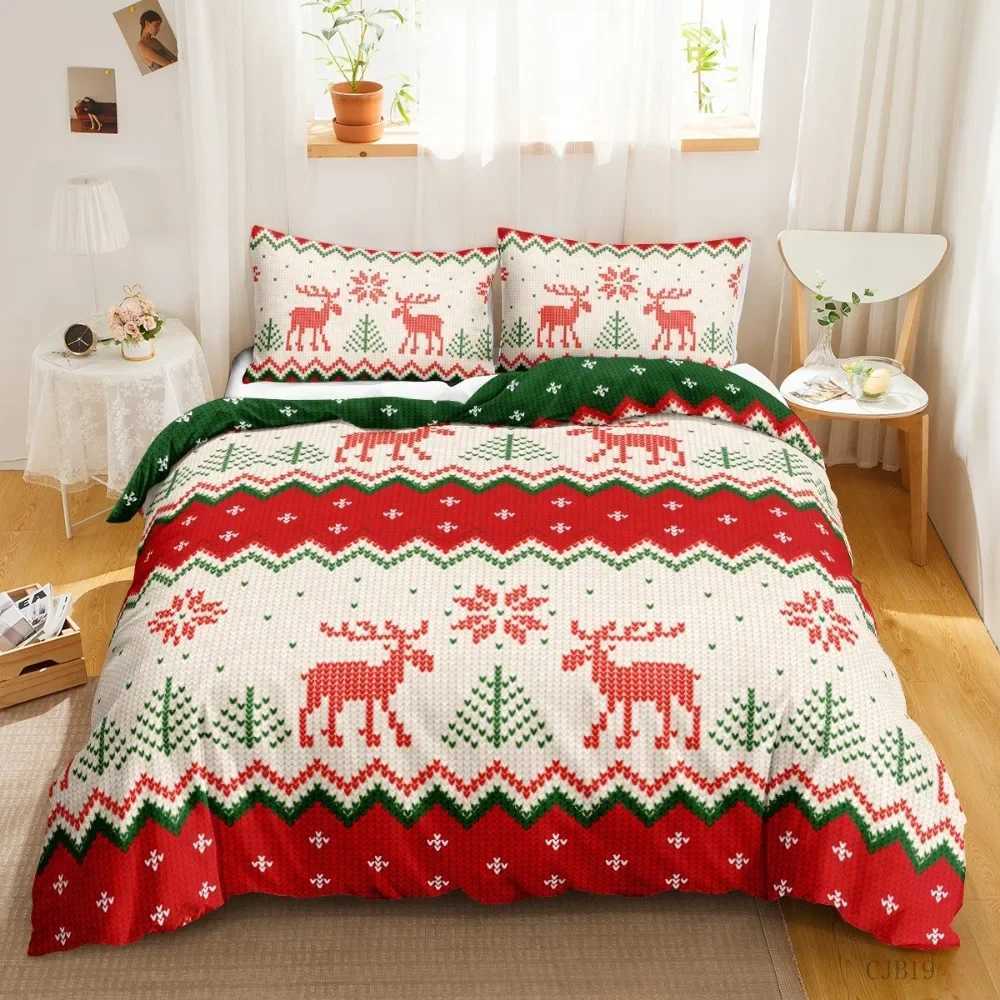 Merry Christmas Bedding Set 3D Super King Size Duvet Cover Set Digital Printing New Year Gift Snowflake Deer Comforter RedM251118