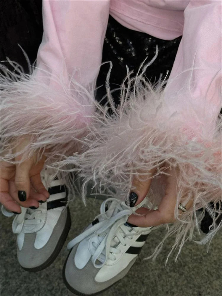 Tossy Fashion Fur Womens Patchwork Tshirt Pullover Solid Long Sleeve Loose Elegant Top Casual Spring Y2k 250407