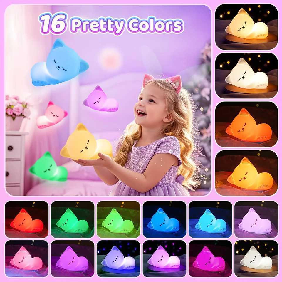 Soft Kitten Night Light Bedside Led For Bedroom Silicone Animal Lamp Room Decor Cartoon Decorative Table Lights Cat Rechargeable M251118