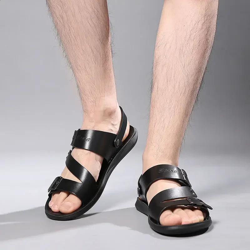 Simple Mens Sandals Solid Color PU Leather Mens Summer Shoes Casual Comfortable Open Toe Sandals Soft Beach Shoes Mens Sandal 250417