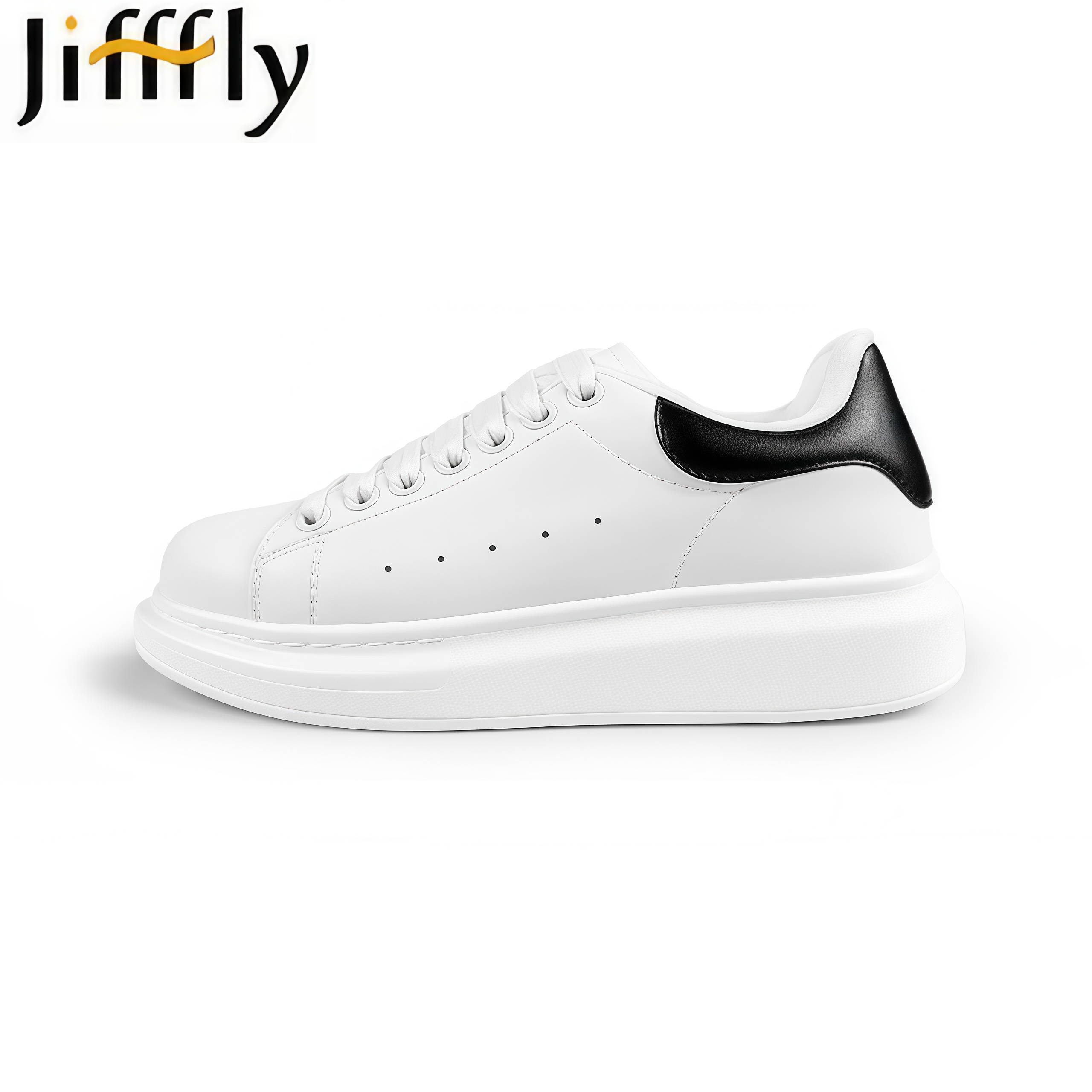 JIFFFLY Designer shoes with thick soles in white and black, suitable for both men and women's sports and casual wear. Women's boots are vers