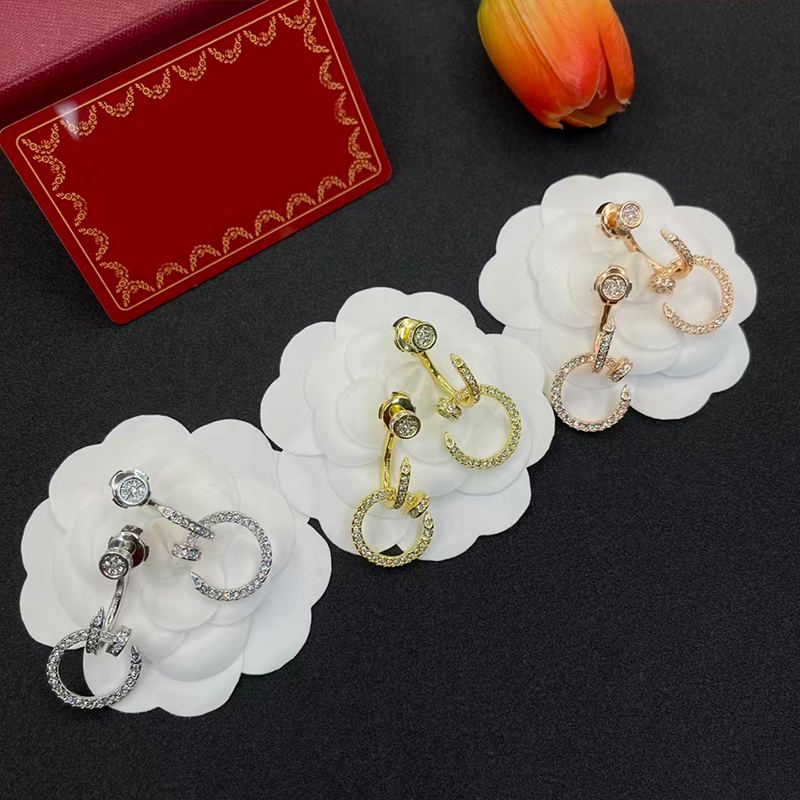 2025 Luxury Brand Love Earrings Women's Fashion Crystal Double Pendant Nail Earrings 18k Gold High Quality Jewelry Designer Christmas Gift