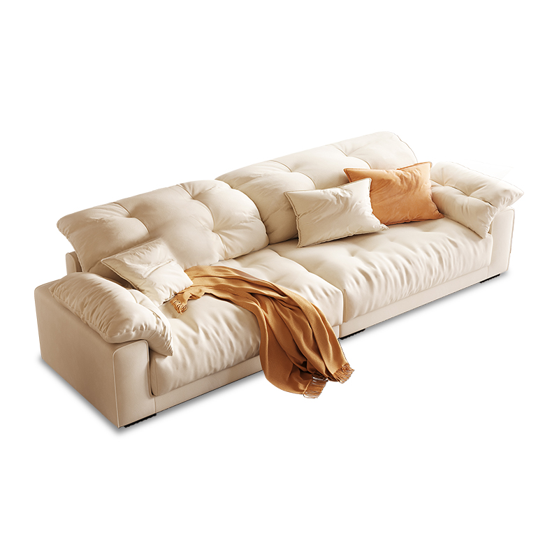 Cream-Style Foldable Sofa, Soft Plush Fabric Couch with Cushions, Modern Comfortable Convertible Sofa for Living Room, Space-Saving & Stylish Home Fur