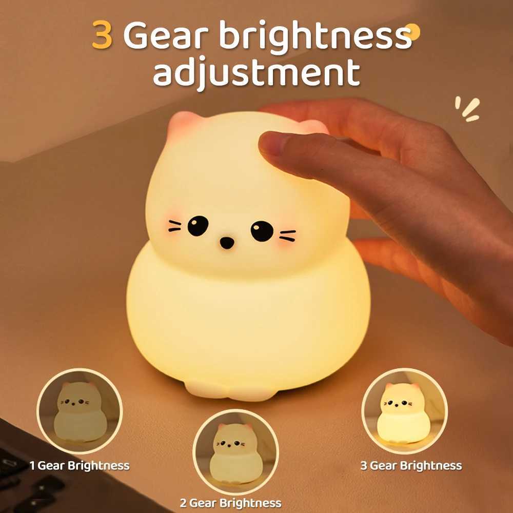 Cute Silicone LED Night Light 3 Level Brightness Rechargeable Nursery Sleeping Lamp Cordless Nightlights For Kids Room Decor M251118