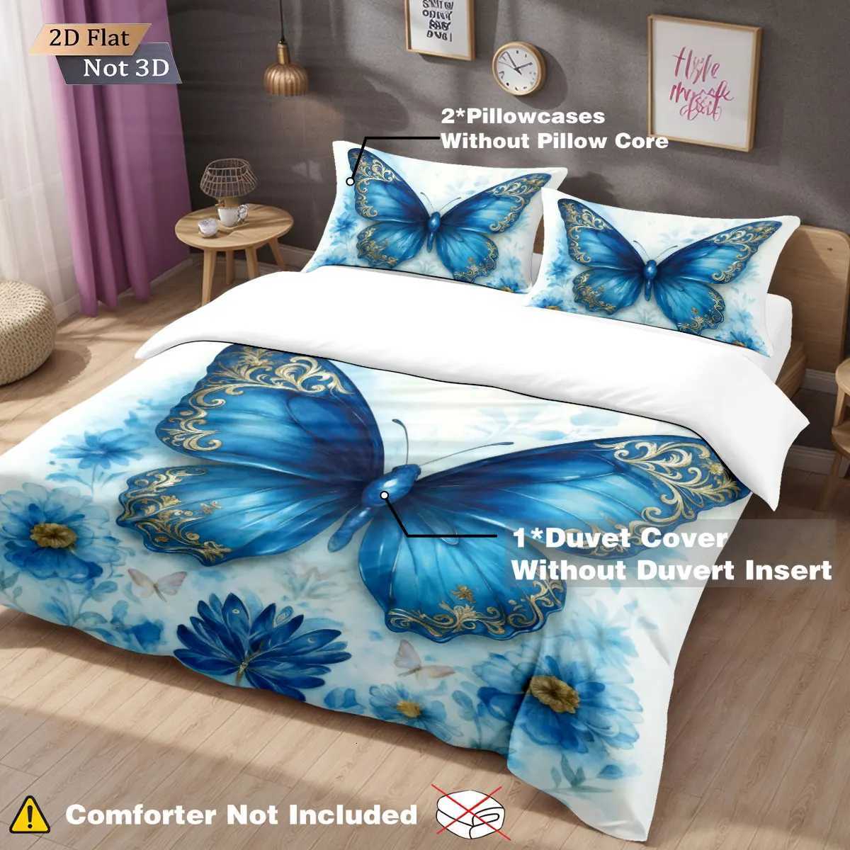 3pcs blue butterfly printed coreless bedding set comfortable multi size bedroom and dormitory duvet covers machine washableM251118