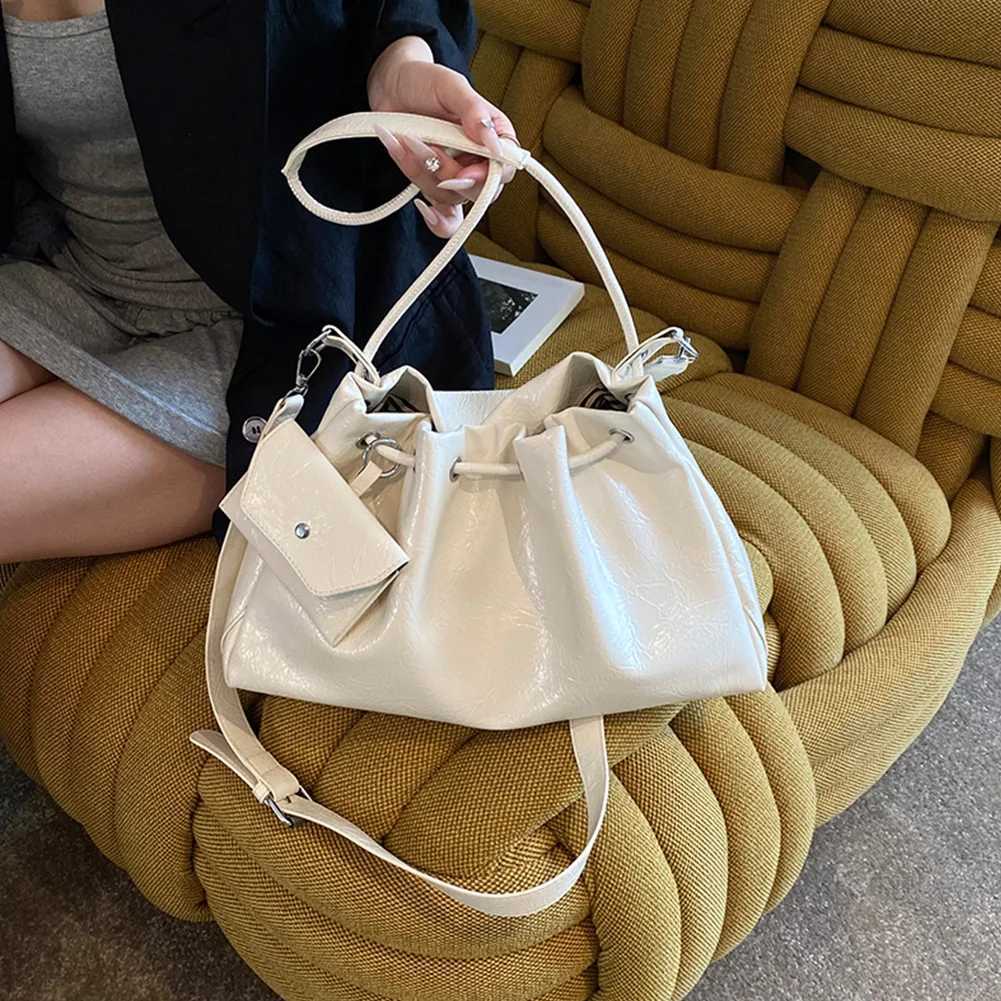 Drawstring Bucket Bag Pu Leather Top-handle Shoulder Bags with 2 Shoulder Straps Underarm Handbag for Women GirlsW251118