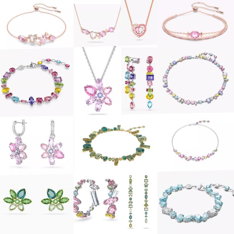 Crystal Choker Necklace Jewelry Set Sparkling Flower Crystal Earrings Bracelets Bangle for Party Colorful Dopamine Stone Z250910