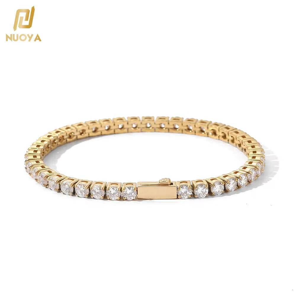 Laboratory cultivation of Moissanite Nuoya 4mm Iced Out Tennis Bracelets Stainless Steel Gold Plated Tennis Chain Bracelet