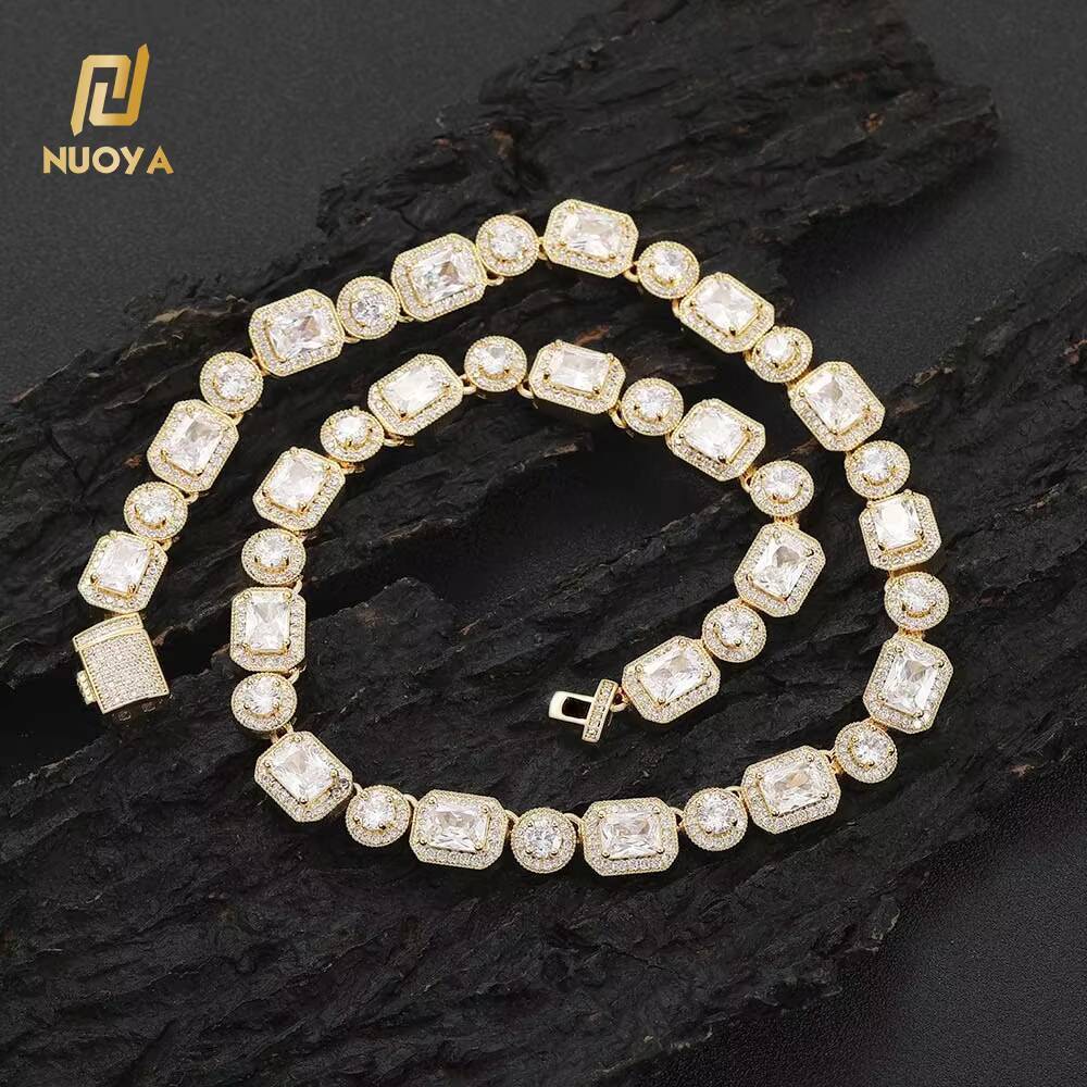 Laboratory cultivation of Moissanite Fashion Jewelry Iced Out Zircon Necklace Square Round Bling Diamond Women Clustered Tennis Chain