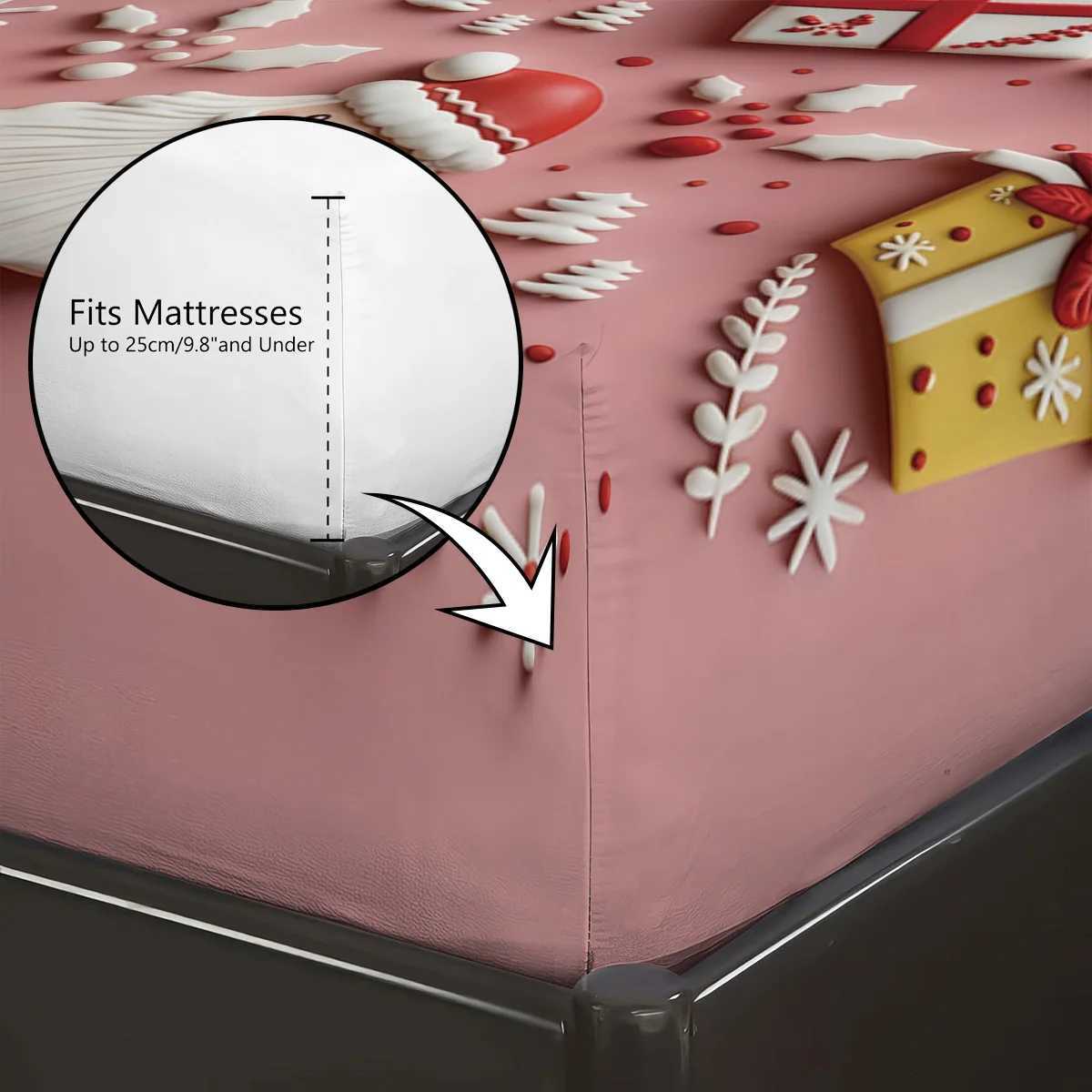 3pcs Pink Santa Claus Printed Chipless Bed Sheet Set Multi Size Soft Bed Cover Bedroom Bedding Decoration Machine WashableM251118