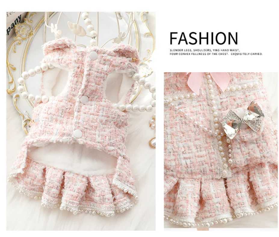 Pink Pearl Luxury CLASSic Design Pet Clothes Winter Cats Small Dogs Dress With Snack Bag
