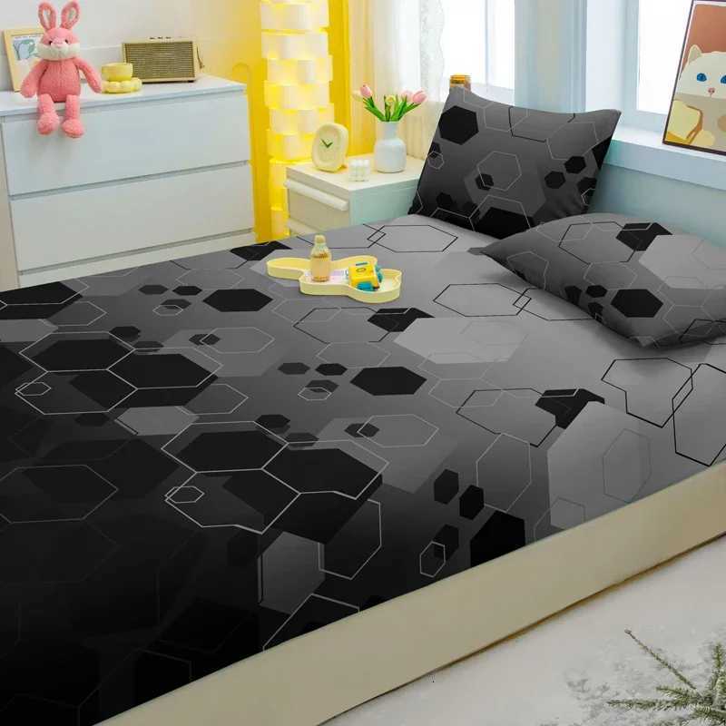 3-piece geometry pattern matte three piece fitted sheet set bedroom printed bed cover set beddingM251118