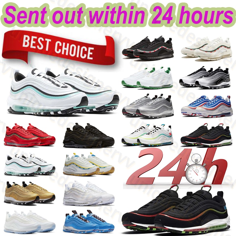 Designer shoes 97 Running Shoes Men Women 97s Pink Sneakers Triple black white World Wide Silver Cherry Picnic Gym White Ice Running shoes Sneakers 36-45