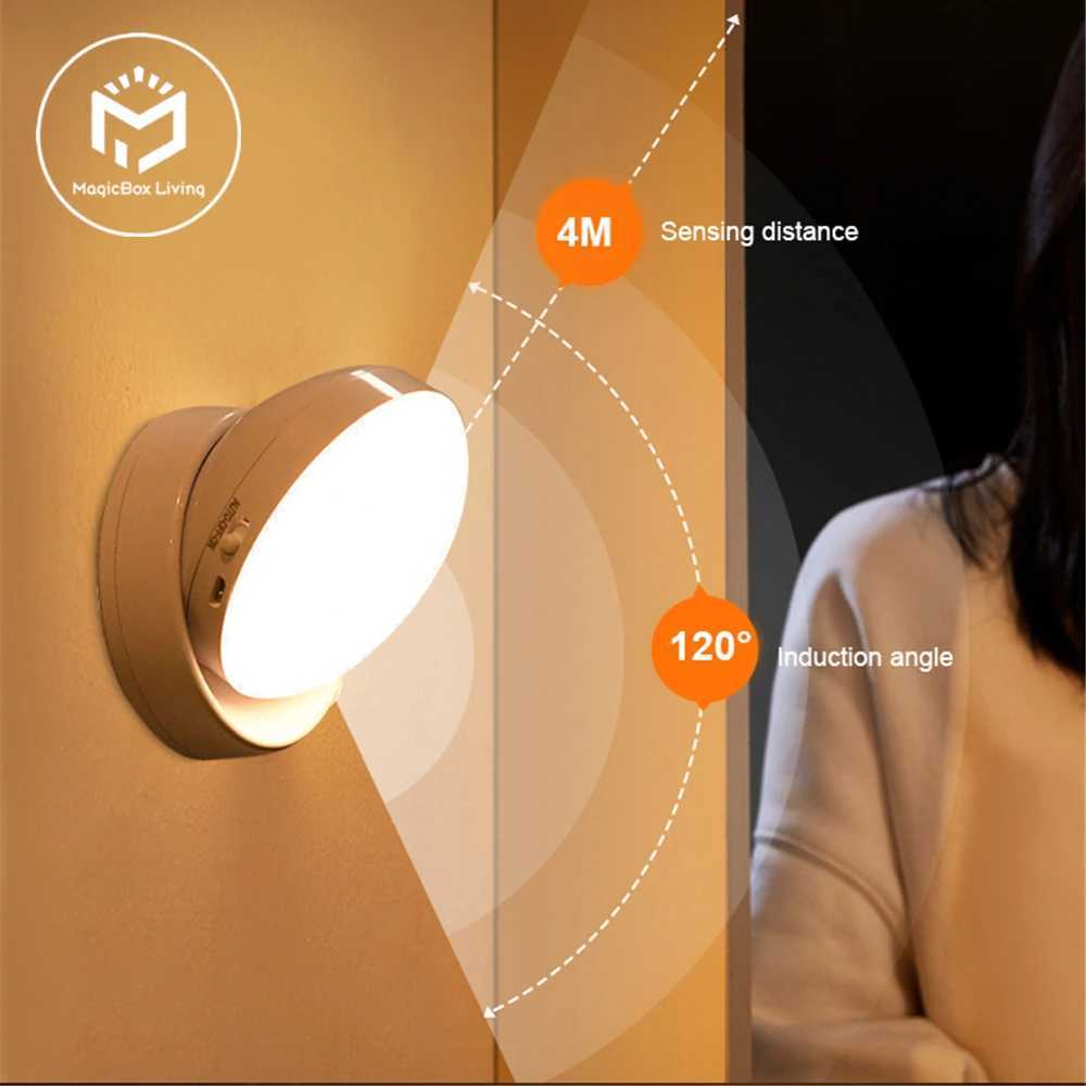 360 Rotated PIR Motion Sensor Night Light Led Wall Lamps Rechargeable Auto/On/Off Under Cabinet Light Wireless Closet Night Lamp M251118