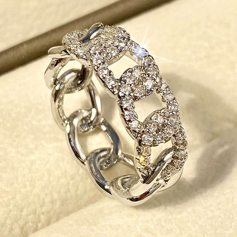 2025 new round buckle micro-inlay design geometric trendy style personalized Cuban chain designer ring