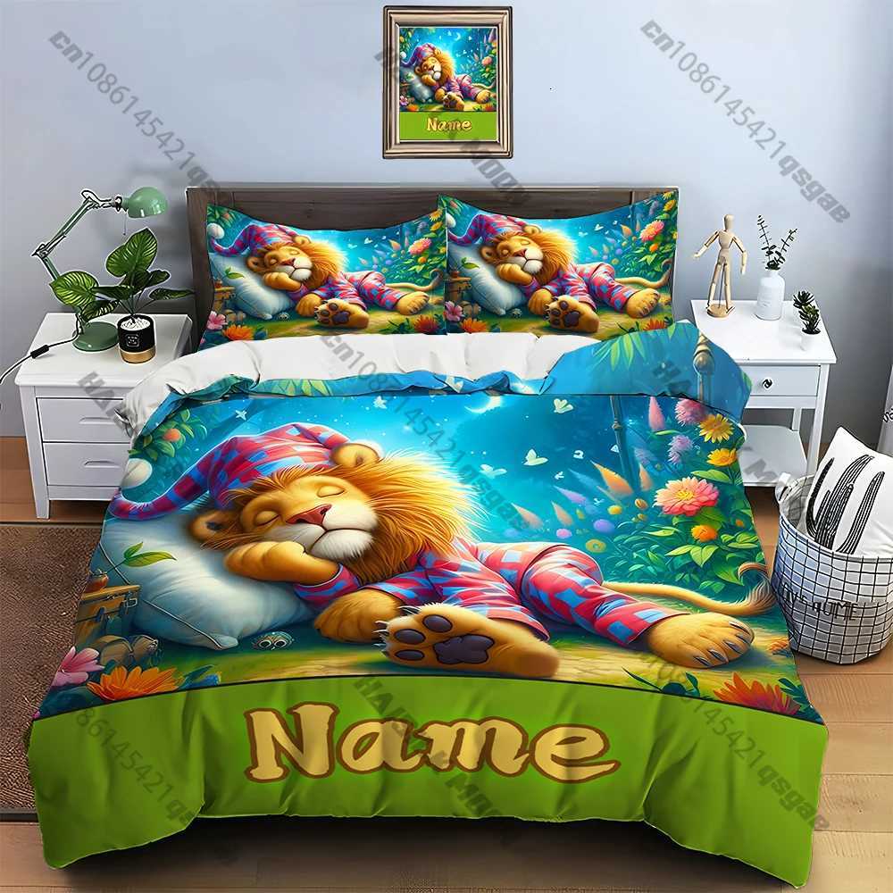 Cartoon Lion Print Bedding Set Duvet Cover 1 Duvet Cover 2 cases Adult and Kids Bedding Set LuxuryM251118