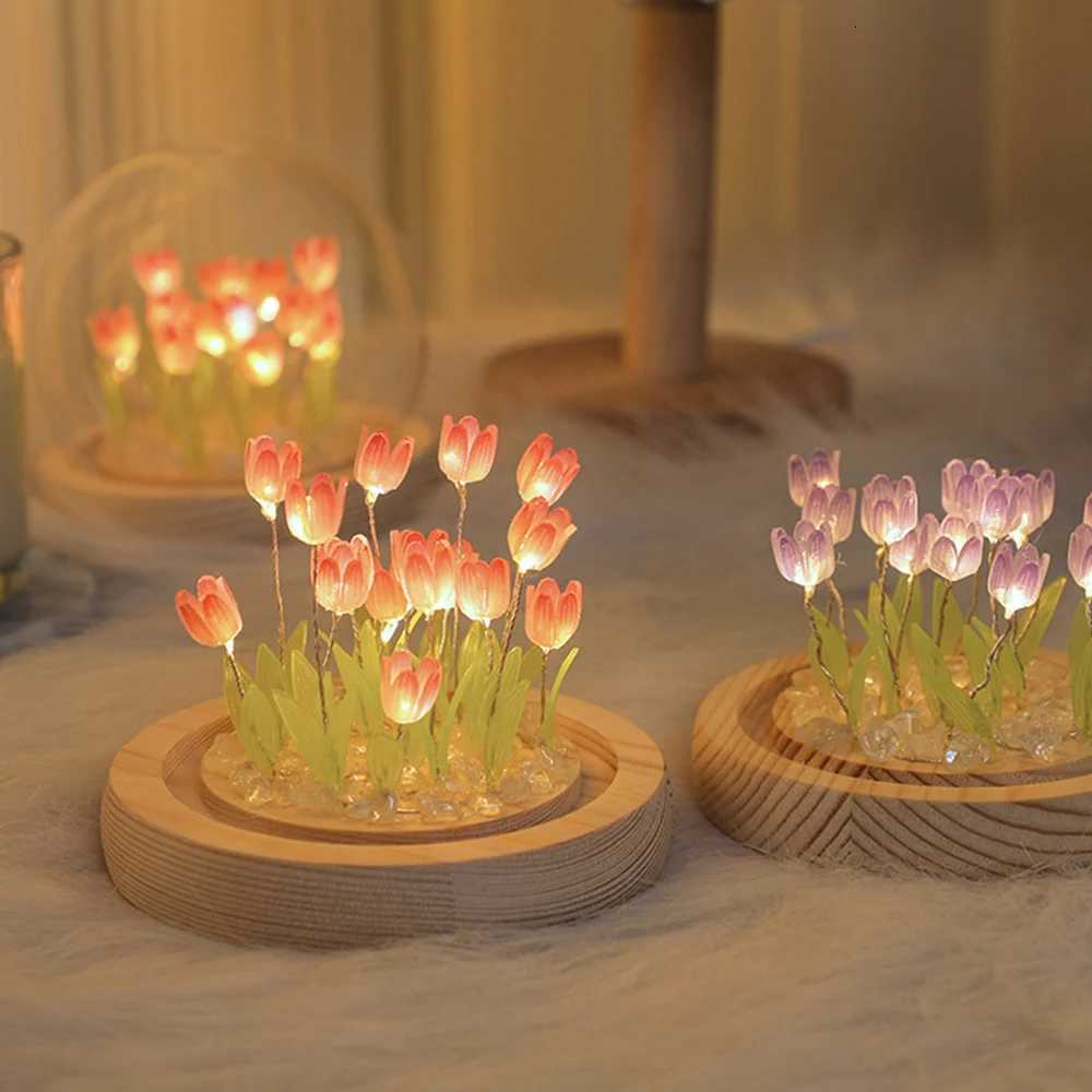 DIY Simulation Tulip LED Night Light Battery Operated Flower Table Lamp Tulips Handmade Material Bedside Lights Bedroom Decor M251118