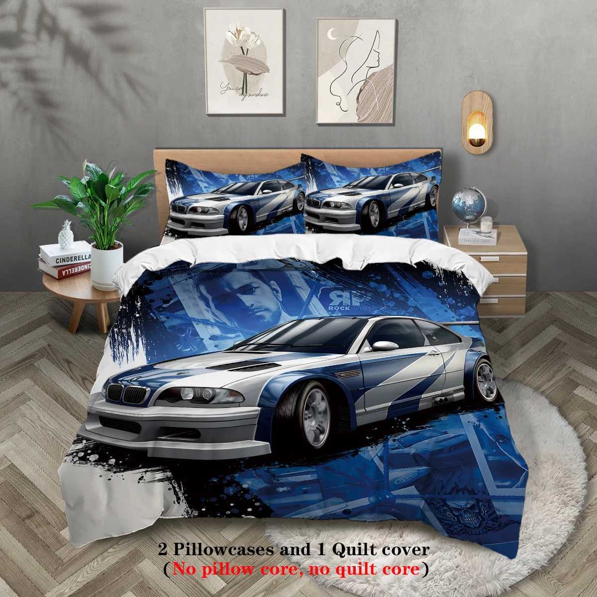 3pcs sports car racing print bedding set 1 quilt cover 2 cases unfilled skin-friendly breathable anti-pillingM251118