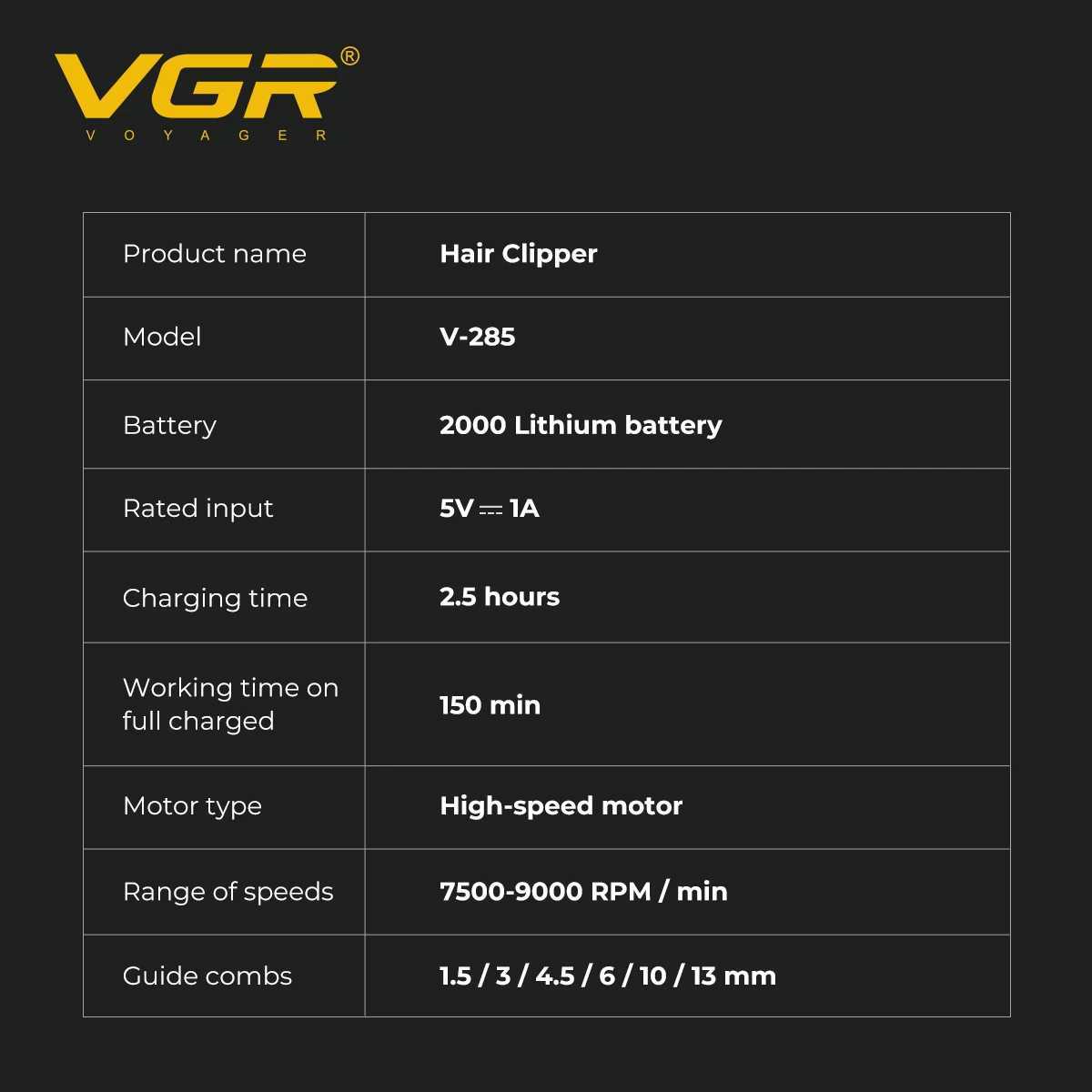 VGR 9000RPM Hair Clipper Professional Clippers Adjustable Haircut Mane Cordless Hair Trimmer Electric Hair Clippers Men V-285W250418