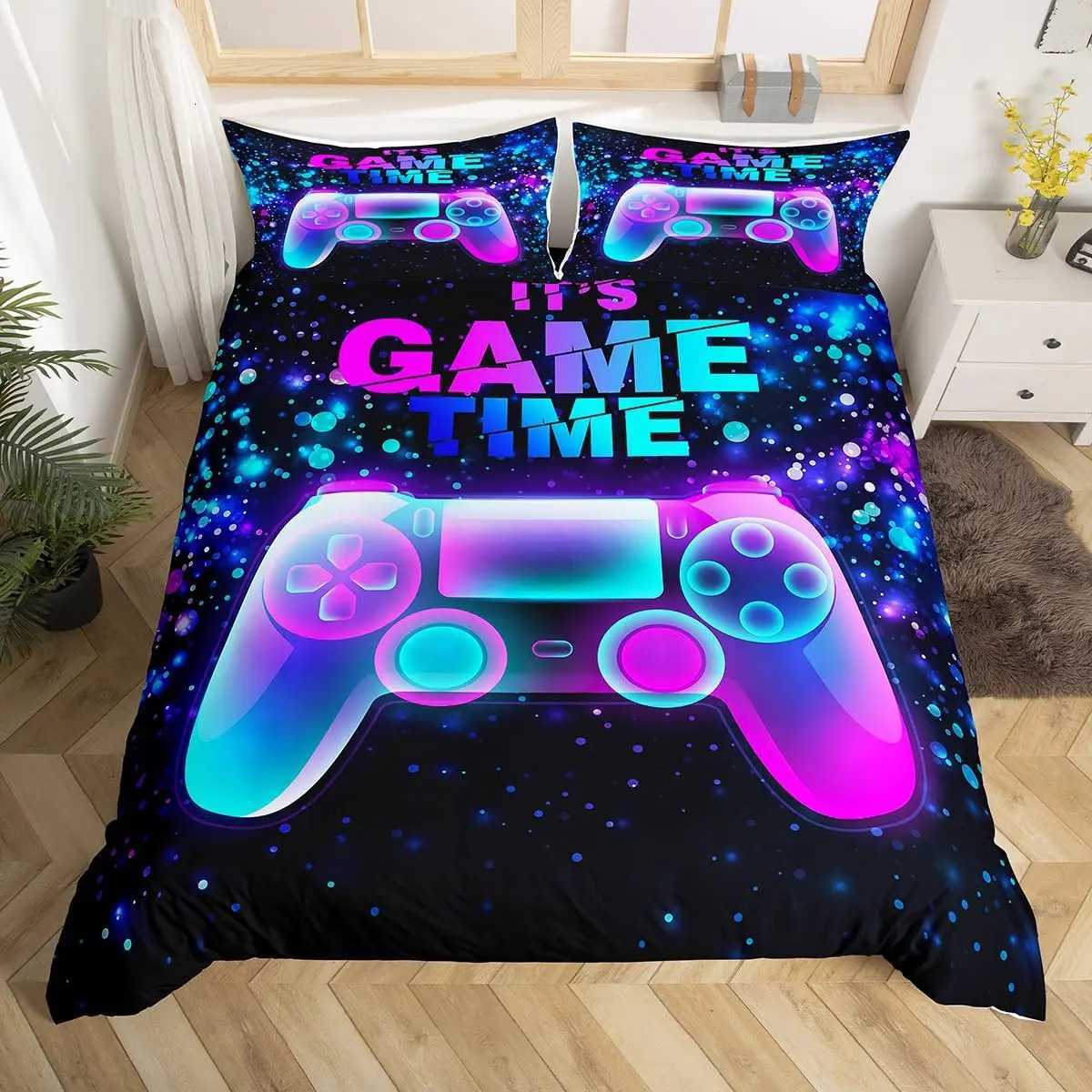 Kids Boys Gamer Bedding Set King Queen Pink Purple Gamer Duvet Cover Modern Gaming Polyester Comforter Cover Game Quilt CoverM251118