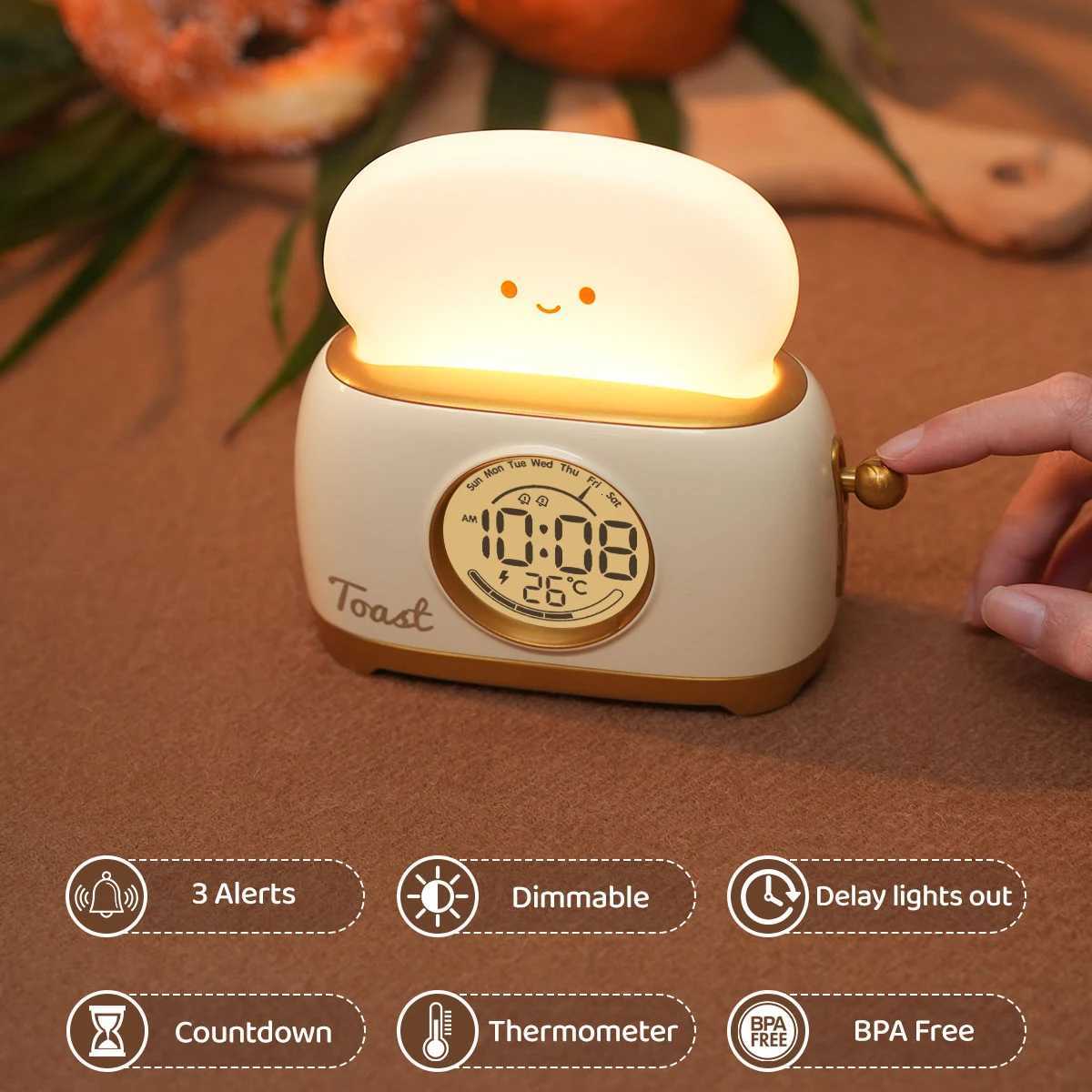 Night Lights Alarm Clock Wake Up LED Nightlight Bedsides Desk Lamp Indoor Lighting Timing USB Dimmable Light Kids Gifts M251118