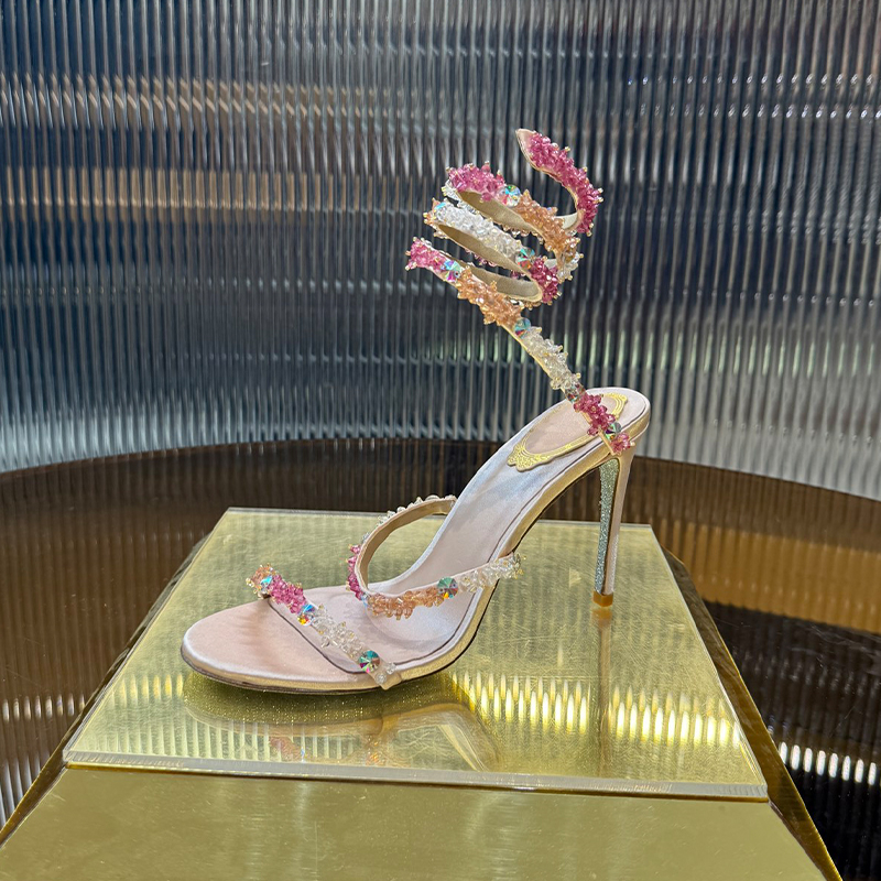 Crystals Gem Embellished stiletto Heels sandals Evening party shoes women high heeled Luxury Designers Wraparound Dress shoes factory footwear 34-43