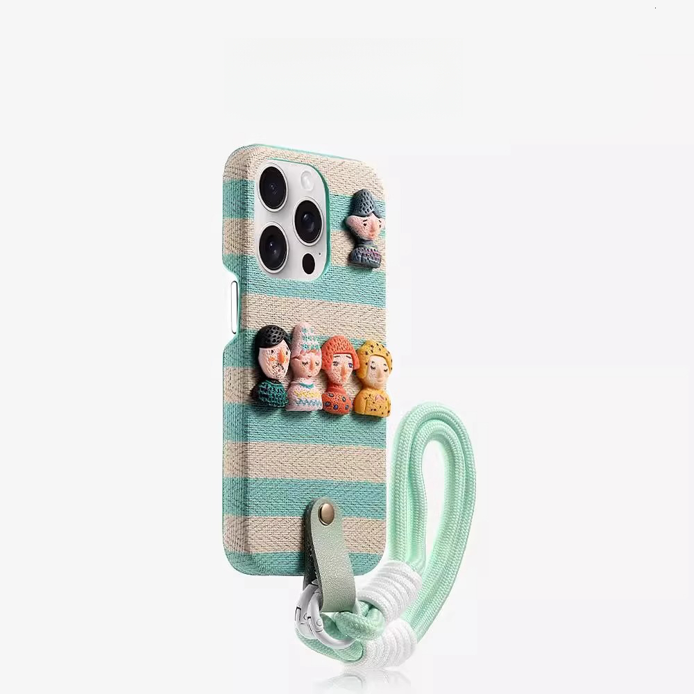 Striped Fun Doll Phone Case Compatible with iPhone 16/15 Pro Max New High-end Feel Lanyard Shockproof Protective Case